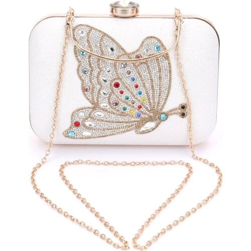 21x15CM Leather Women Clutch Bag Diamond-studded Dinner Bag Crystal Butterfly Bride Women a6921