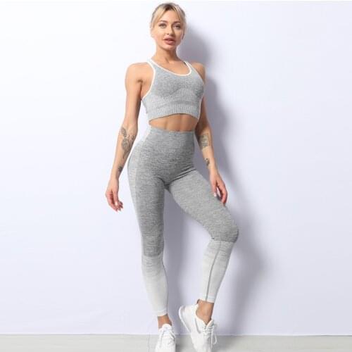 New Sleevess Striped Leggings Set Sport Wear Women Plus Size Seamless Yoga Set Knitting WorkOut Hip Up Fitness Suit Gym Clothing