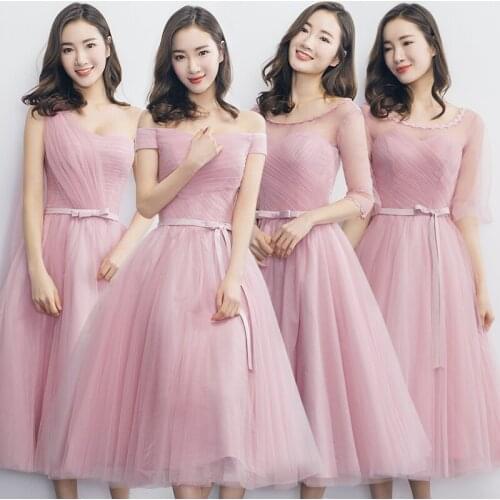 2019 V Neck Light Blue Bridesmaid Dresses Gray Lace Up Illusion Tulle Gray Pink Wedding Bridesmaid Dress SW1969