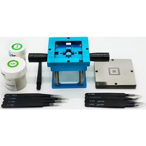 1Set 90MM Blue With Handle Reballing Jig 36Pcs BGA Stencils 250K Solder Balls ESD Tweezers 8 Set ESD brush For IC Repair