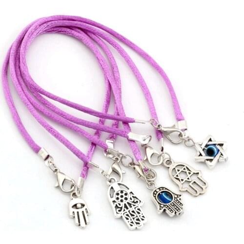 50Pcs Mixed Kabbalah Hamsa Hand David Star Charms Purple Chinese knot rope Diy String Bracelets K03822