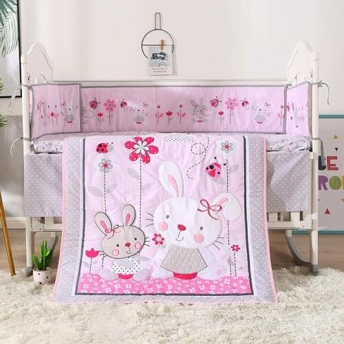 7PCS embroidery baby bedding, ropa de cuna crib bedding Infant Crib Fence (4bumper+duvet+bed cover+bed skirt)