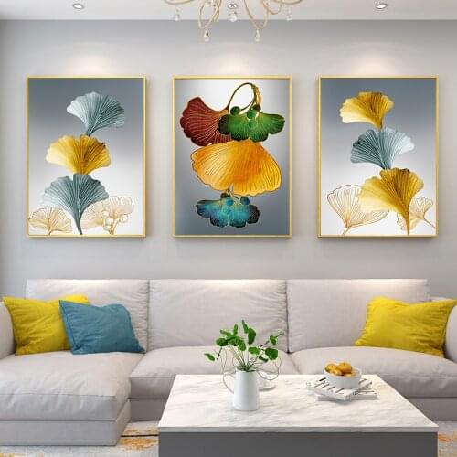 Blue Green Yellow Leaf Painting Abstract Botanical Wall Art Canvas Poster Nordic Pictures Print Living Room Home Decor