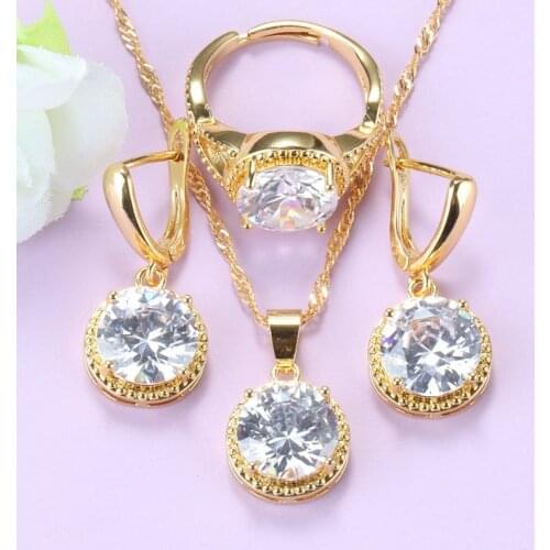 Arab Gold Color Jewelry Sets AAA+ Cubic Zirconia Wedding-Party Trendy Costume Necklace And Pendant Earrings Ring 9-Colors Sets