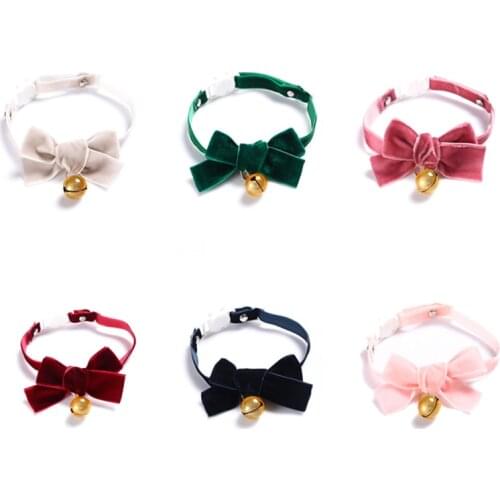 Velvet Bowknot Pets Cat Collar Accessories Adjustable Christmas Kitten Necklace Safety Buckle Puppy Chihuahua Bow Tie