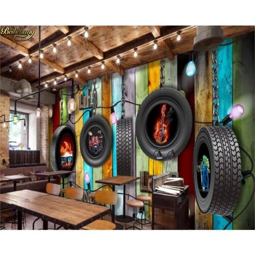 Beibehang bedroom decor Custom 3d wallpaper mural retro color wood grain tire bar tooling background wall papel de parede