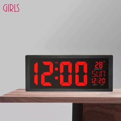 Large Number LED Wall Clock Display Electronic Thermometer Week Decorate Time Memory Clock Digital Clock Home Wall Clocks
