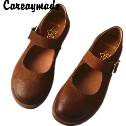 Careaymade-New style genuine leather t-buckle womens shoes in spring and summer,Flat soft sole breathable handmade single shoes