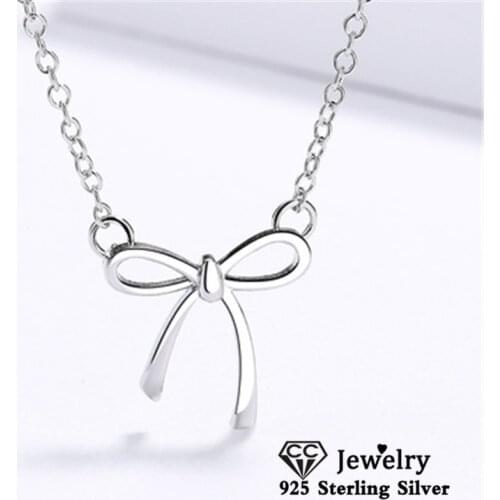 CC Girls S925 Silver Bowknot Pendant Necklace for Women Fine Jewelry Set Fashion Cute Accessories Gift for Girlfriend CCN726