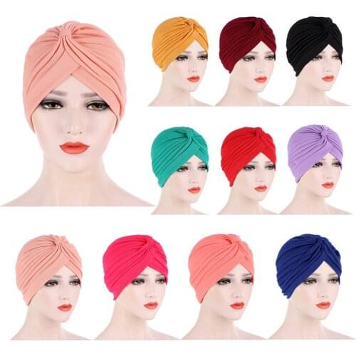 Women India Hat Muslim Hijabs Pleated Femme Musulman Cancer Chemo Beanie Turban Wrap Scarf Strech Cap Islam Head Cover Hair Loss