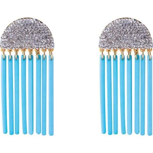 European and American jewelry fashion personality dinner style style su-set zircon long exaggerated cold wind ear clip earrings