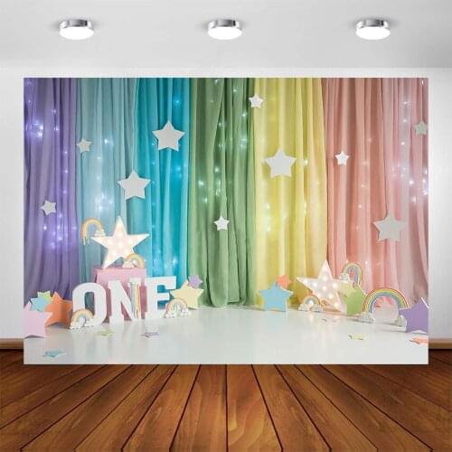 First One Birthday Photography Backdrop Baby Party Decoration Rainbow Glitter Star Background for Photographic Studio Photobooth