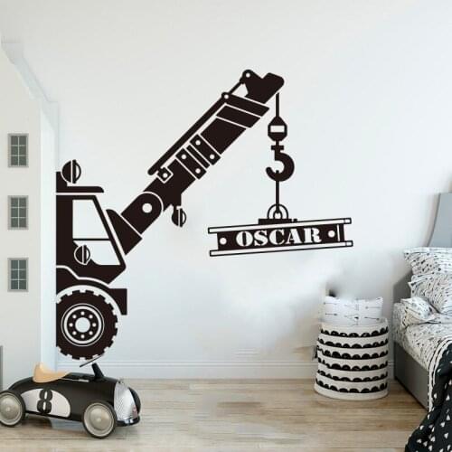 Custom Construction Crane Equipment Truck Wall Sticker Play Room Kids Room Building Vehicle Wall Decal Vinyl
