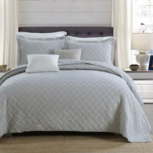 Quality Solid Bedspreads Quilt Set 3PCS Embroidered Cotton Quilts Bed Covers Pillowcase Blanket King Queen Size Coverlet Sets