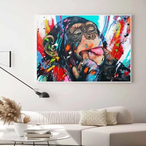 Graffiti Cute Monkey Canvas Painting Colorful Printed Poster and Prints Painting Wall Pictures For Living Room Home Decorations