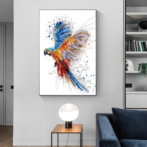 RELIABLI Animal Canvas Paintings Colorful Parrot Pictures Wall Art Fly Bird Posters For Living Room Decoration Prints No Frame