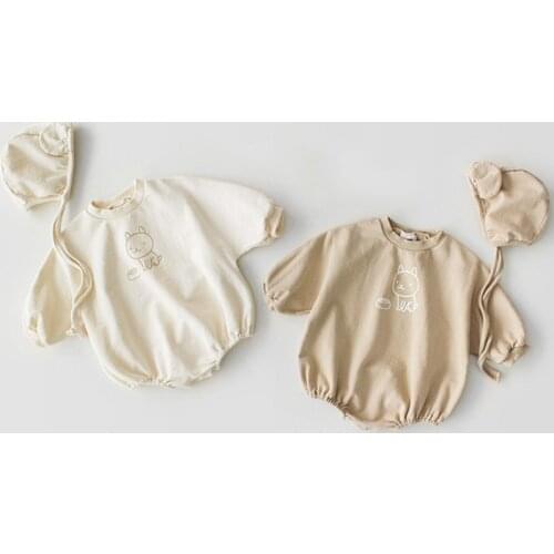 Baby Girl Boy Long Sleeve Jumpsuit Clothes 2019 Spring Cute Cartoon Pattern Rompers + Hat 2Pcs Baby Girl Boy Clothes Rompers