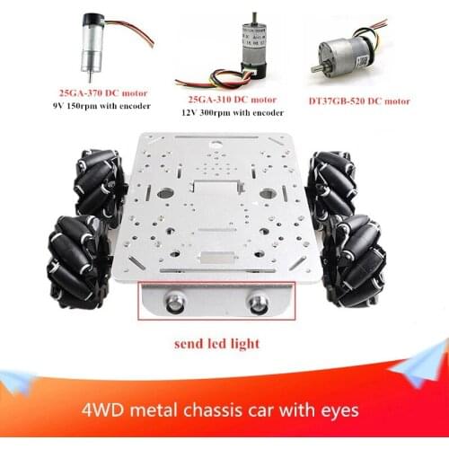 With Led Lights 80mm Mecanum Wheel Mobile Robot Platform Chassis RC Control Kit 4pcs High Torque Motor 9V/12V Motor for Choose