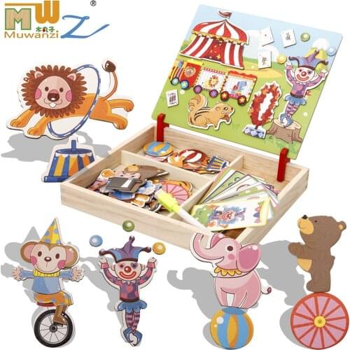 MWZ magnetic jigsaw children wooden Tangram puzzle board cartoon educational toy drawing baby toys for kids girls boys new style