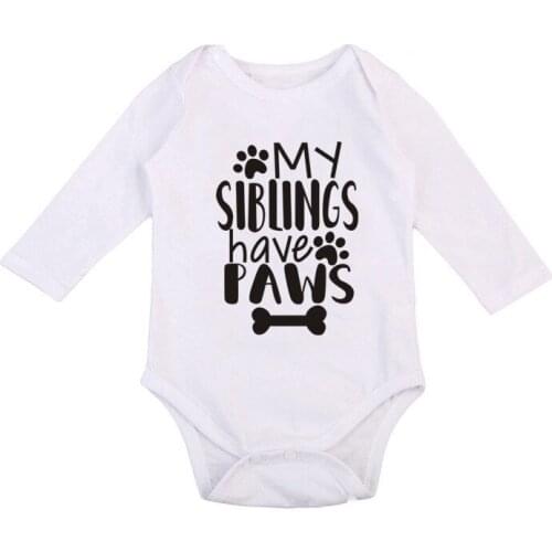 Cute My Siblings Have Paws Baby Bodysuit Summer Newborn Lonng Leeve Cotton Baby Boy Girl Jumpsuit Clothing Outfits 0-18M