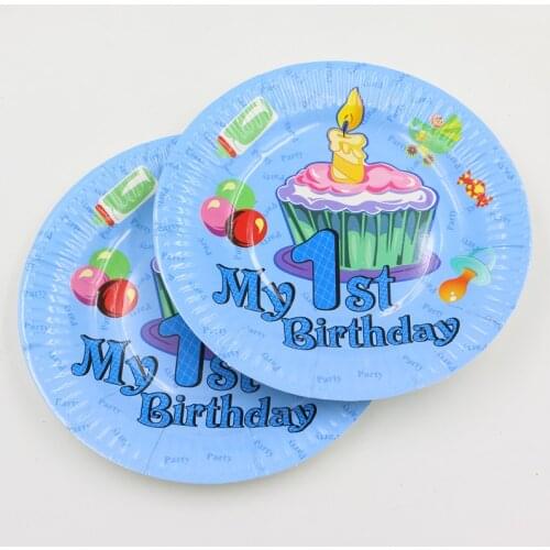My 1st birthday blue candle pattern kids boys birthday party 7inch paper plate printing round plates party supplies 10pcs/lot