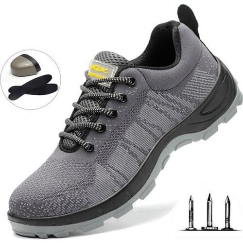 Mens New Breathable Flying Woven Casual Shoes Smash-proof Puncture Protective Shoes Mens Outdoor Safety Training Shoes