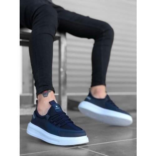 Original Design BA0176 High Sole Casual Lace-Up Navy Blue Sneakers Mens Shoes