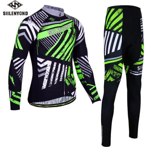 Customizable SIILENYOND men fleece cycling suit winter warm cycling wear sportswear long sleeve top and back pants