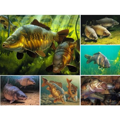 5D DIY Diamond Painting Carp Fishing Set Cross Stitch Kit Full Drill Diamond Embroidery Mosaic Crystal Art Picture Gift Decor