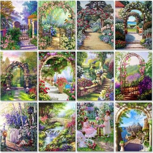 Photo Custom Paint By Numbers Kits On Canvas Garden Scenery DIY Frame 40x50cm Oil Painting By Numbers Landscape Home Decor