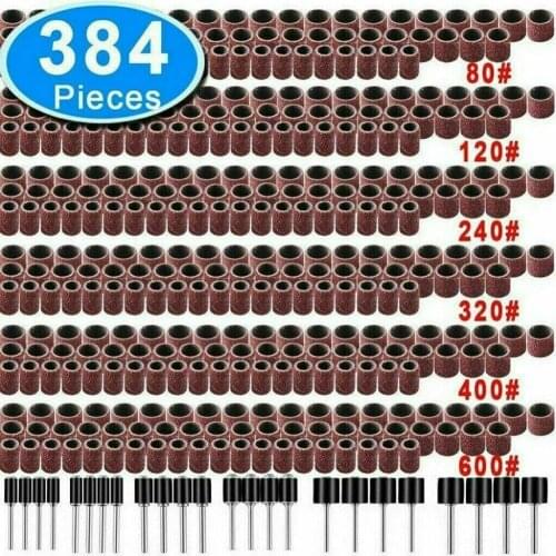 300pcs Drum Sanding Kit 80# 120# 180# Manicure Nail Drill Bits Abrasive Tools Accessories Sandpaper Shank Rotary Tools