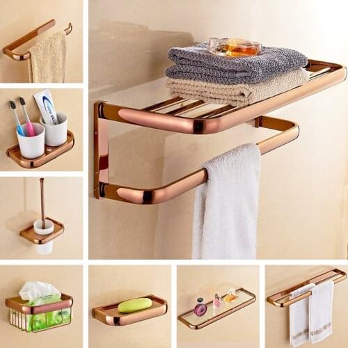 Bathroom Hardware Set Towel Rack Paper Holder Towel Bar Corner Shelf Toilet Brush holder Rose Gold Bathroom Accessories Set