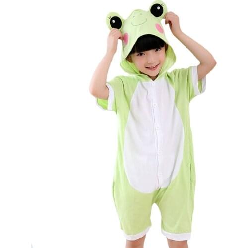 New Summer Kids Pajama Animal Cosplay Costume Short Sleeve Jumpsuits Unicorn Onesies Adult Cotton Kigurumi Panda Cartoon Pajamas