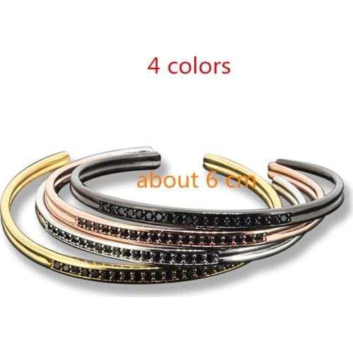 Micro Pave Black CZ Adjustable Open Cuff Bangle New Trendy Men & Women Simple Style Jewelry Bracelets For Boy Girl Luxury Gift