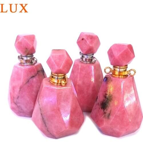 Rhodonite perfume bottle pendant Chakra natural gems stone Perfume Bottle connector Magical Medicine Bottle pink Aroma Oil charm