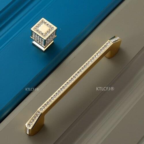 Cupboard Cabinet Knob European Fashion Drawer Kitchen Handle Gold Dresser Furniture Pull Diamond Zinc Alloy