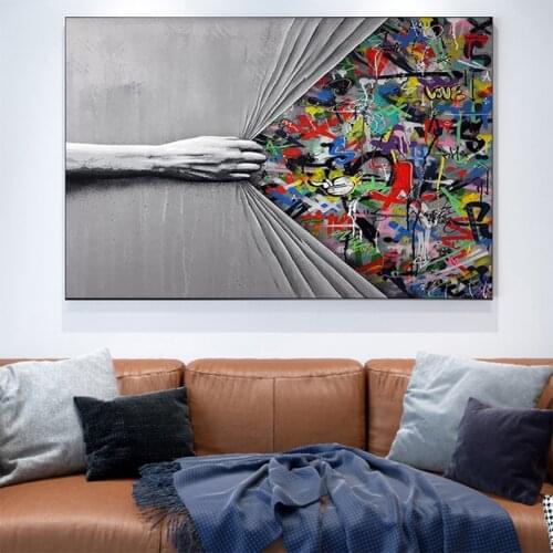 Modern Hand In Hand The Curtains Canvas Paintings Posters Prints Wall Graffiti Art Pictures for Living Room Wall Decor Cuadros