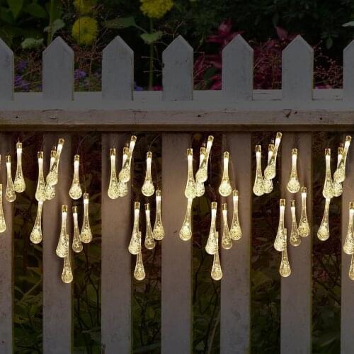 Solar Powered 30LED Raindrop String Lights with 8 Lighting Modes Home Garden Party Light Decor