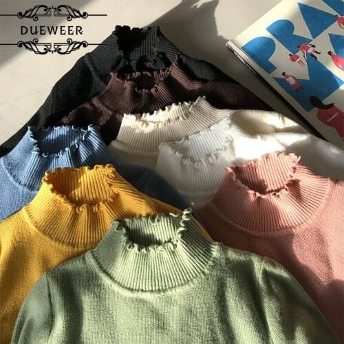 Dueweer Womens Clothing Sweaters Tops Woman Turtleneck Sweater Brown Long Sleeve Top Green Jumper Kawaii Winter Pullover