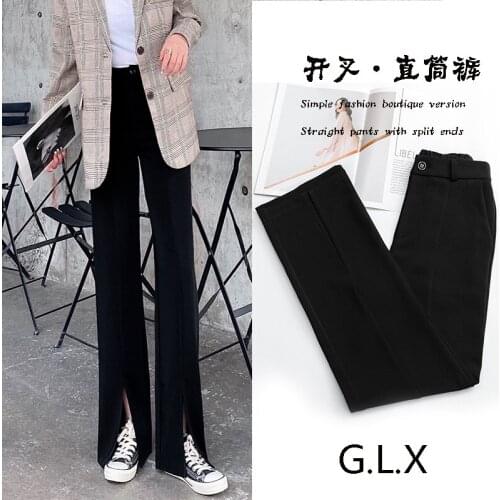 Spring new split suit pants womens high waist straight tube loose drape casual pants with wide legs