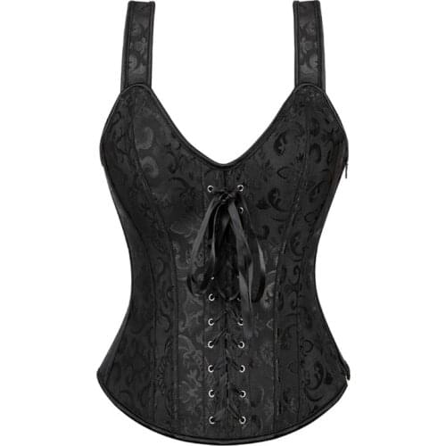 Vintage Sexy Brocade Corset for Women Jacquard Corset With Straps Zipper Side Overbust Waist Trainer Bustier Corsets Gothic Vest