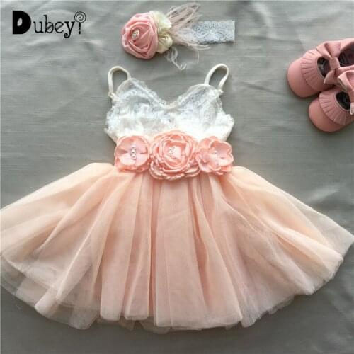 Toddler Girl Vintage Lace Dress Girl Princess Party Dress with Flower Sashes Headband Set Birthday Dress with Tulle and Flowers