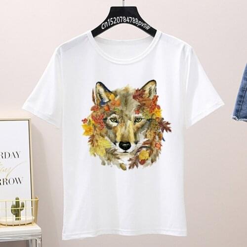 Wolf Unicorn Tiger Feather Female T-shirt Harajuku Graphic T-shirt Girls Casual Animal T-shirt Streetwear