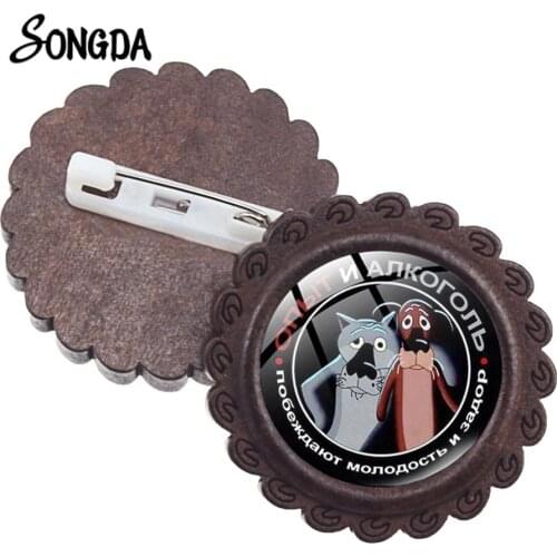 Wolf Dog Rabbit Dog Head 3D Print Brooches Kids Jackets Lapel Pins Glass Jewelry Cartoon Photoes Brooches Soviet Union