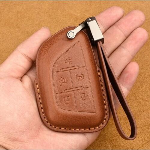 Hight qualityLeather Car Remote Key Case Holder Cover For Cadillac CT4 CT5 2019 2020 Key Chain 5 Button