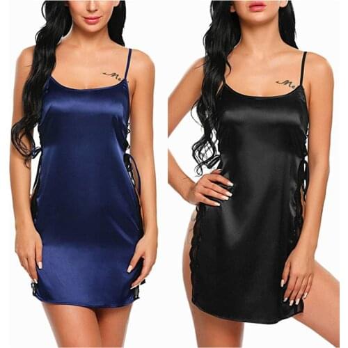 Women Clothes Fashion Women Sleepwear Sleevless Lace Home Dress Sling Sexy Nightgown Side-slit Fashion Female Nightdress