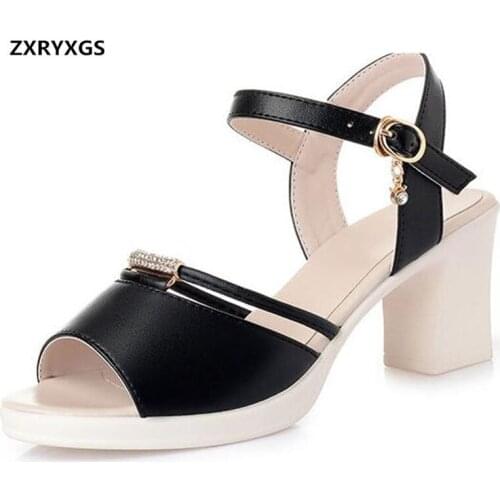 2019 Newest Open Toe Women Summer Sandals Non-slip Wear High Heeled Sandals Large Size Real Leather Shoes Woman Fashion Sandals