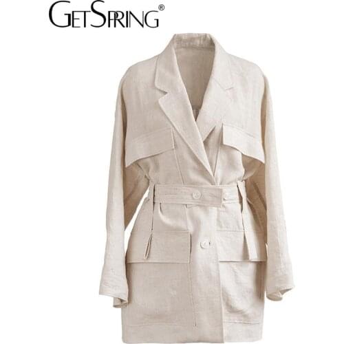 GetSpring Women Blazer Temperament Single Breasted Ladies Suit Coat Full Sleeve LIax Loose Casual Female Jackets 2021 Autumn New