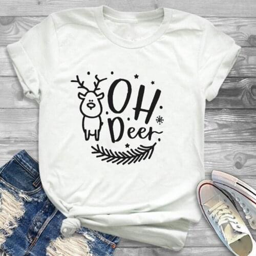Women Holiday Deer Letter Funny New Year Print Merry Christmas Womens Top Graphic Tee Shirt T Shirt T-Shirt Female Tees T-shirts