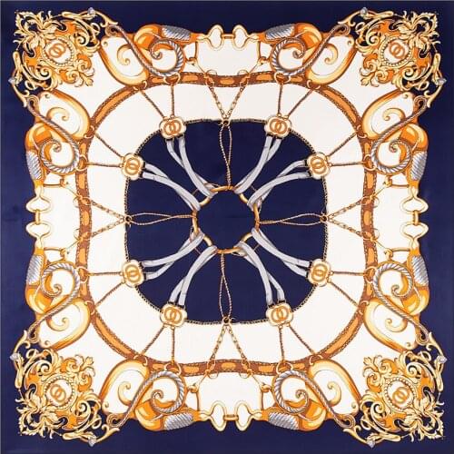 130cm Luxury Brand Scarf Royal Court Chain Design Twill 100% Silk Scarf Women Square Scarves Kerchief For Ladies Shawl Echarpe